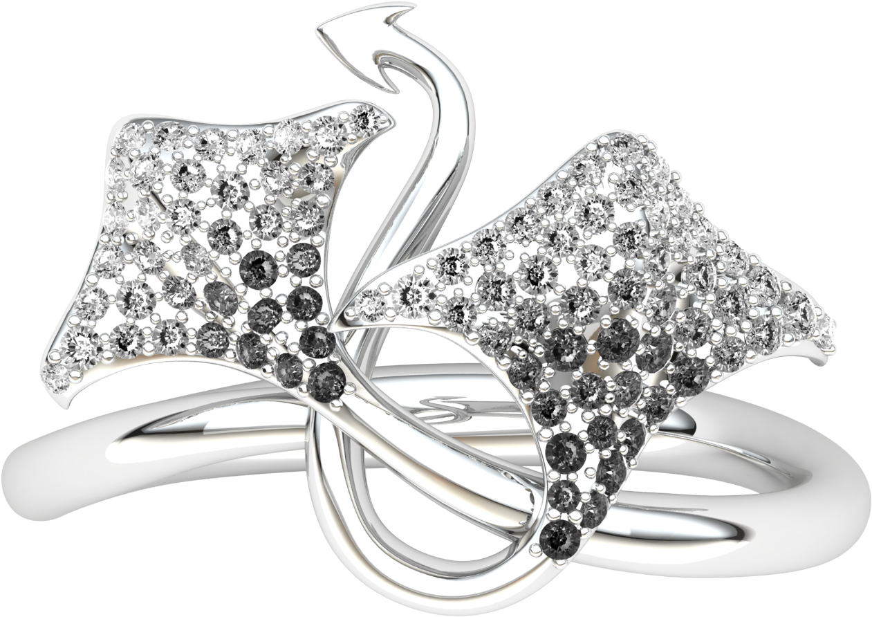 Diamond Butterfly Ring Silver PNG Image