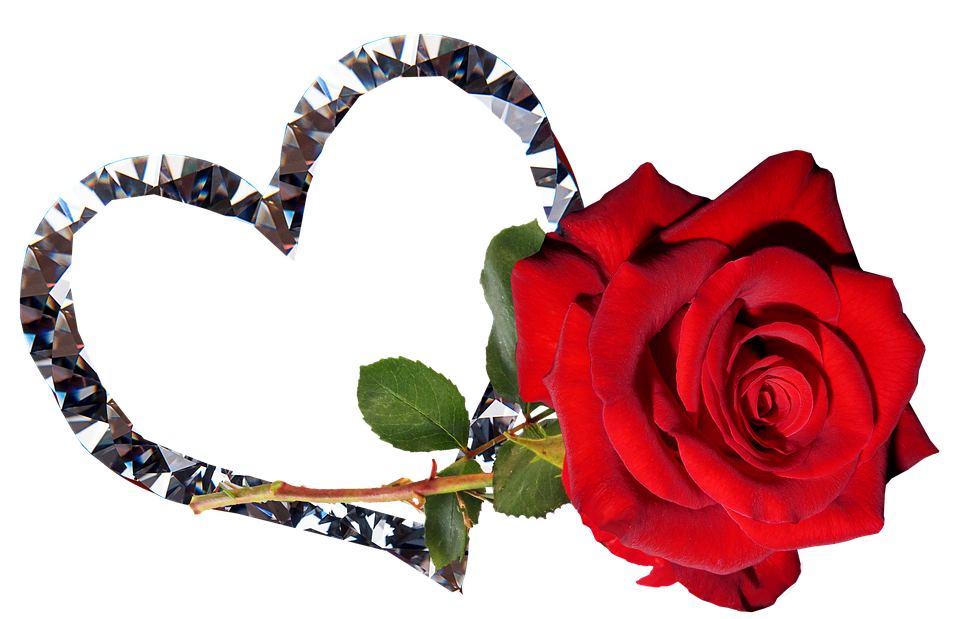 Diamond Heartand Red Rose PNG Image