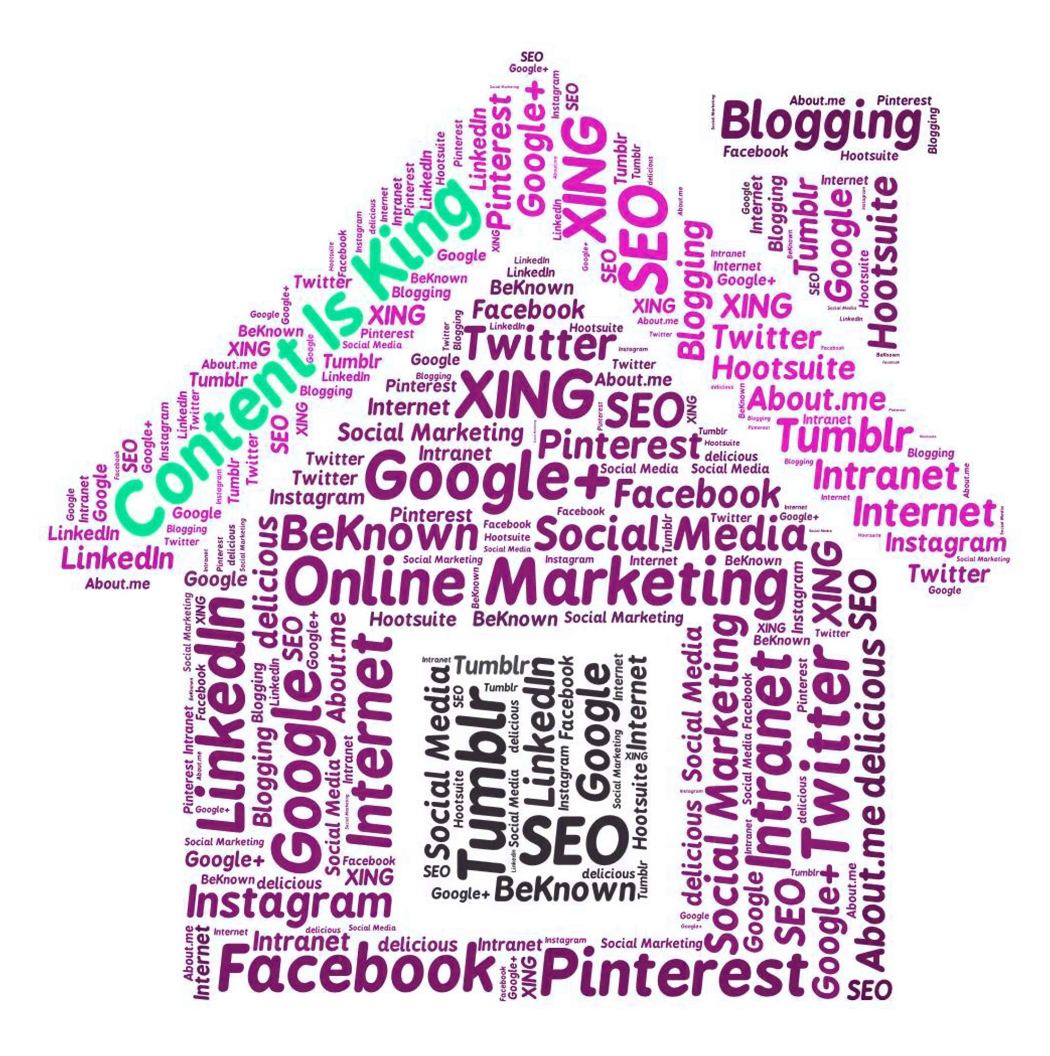 Digital Marketing Word Cloud House Shape PNG Image