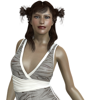 Digital Portraitofa Womanin White Dress PNG Image