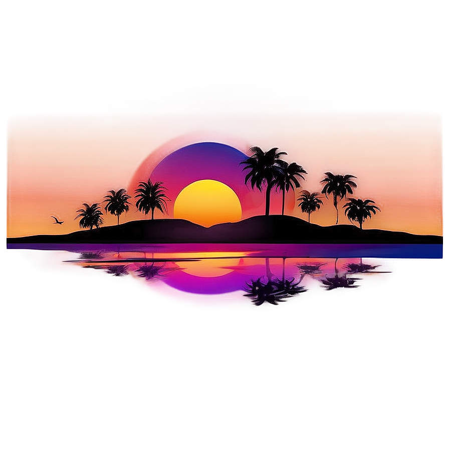 Digital Retro Sunset Landscape Png 06252024 PNG Image