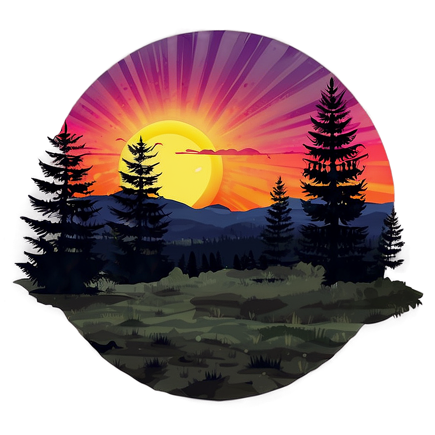 Digital Retro Sunset Landscape Png Jst83 PNG Image