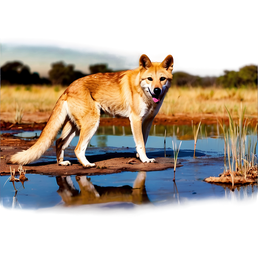 Dingo Waterhole Scene Png 06202024 PNG Image