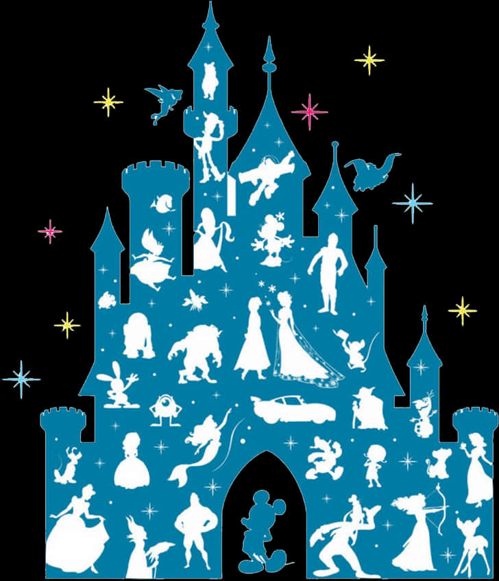 Disney Castle Silhouettewith Characters PNG Image