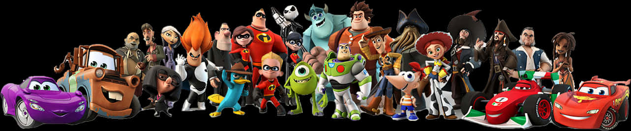 Disney Pixar Character Lineup PNG Image