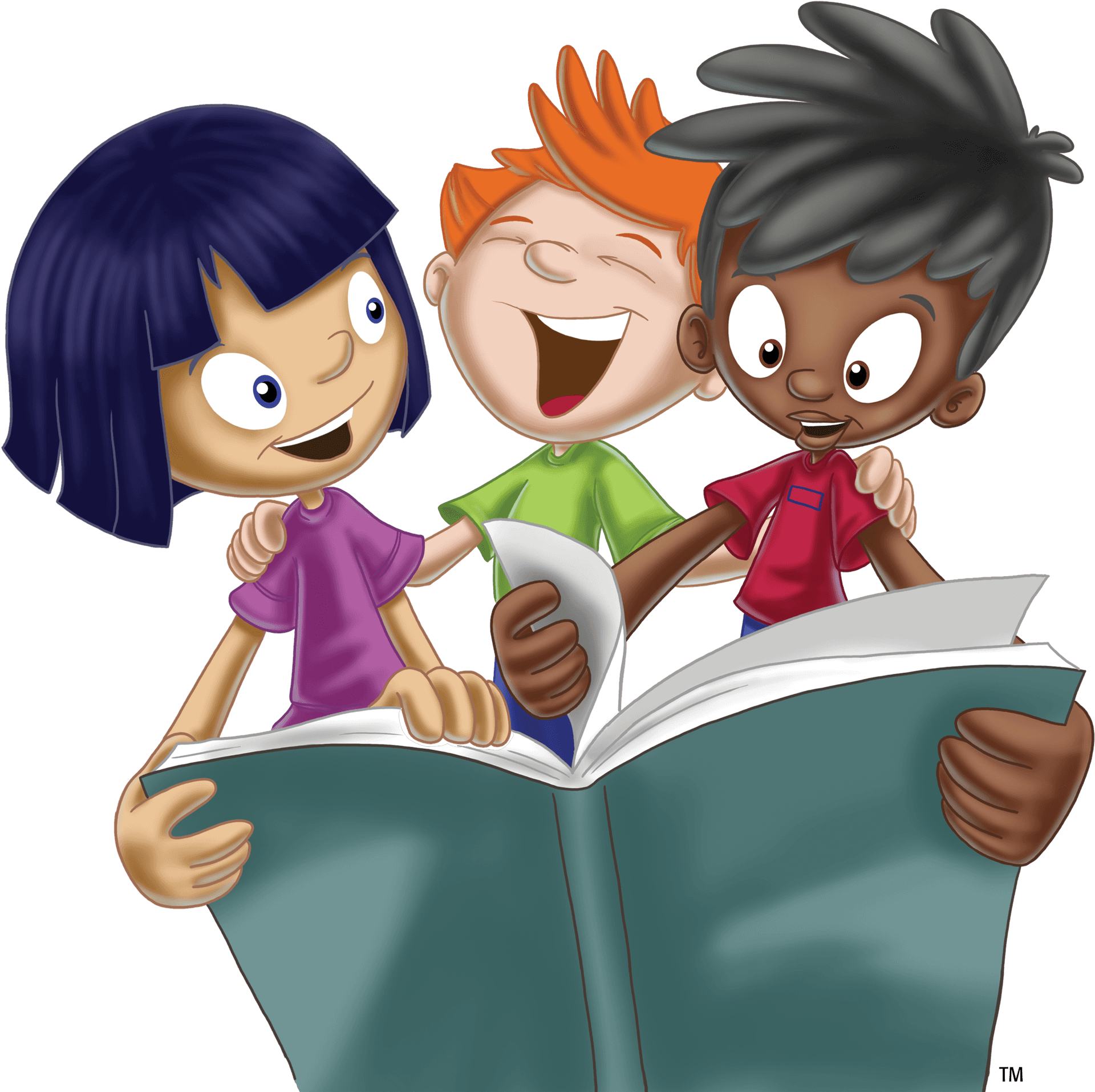 Diverse Children Reading Together PNG Image