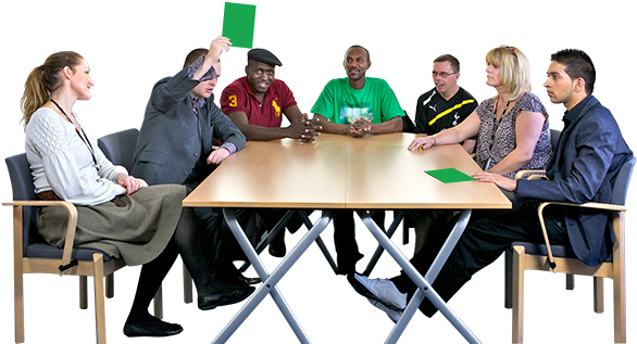 Diverse Group Meeting Green Card PNG Image