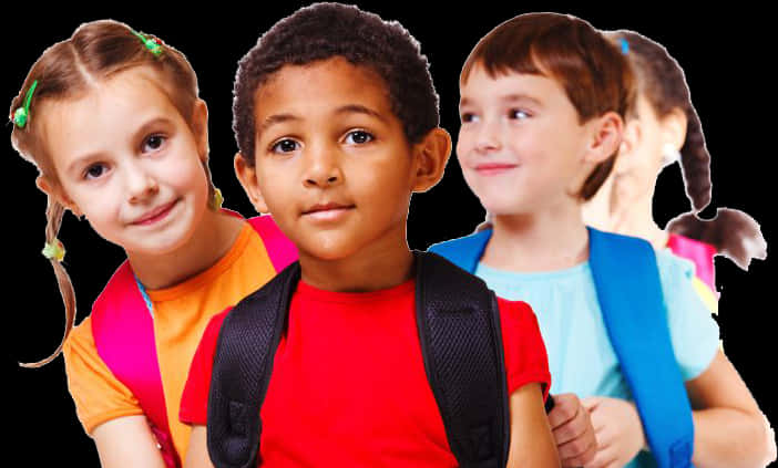 Diverse Students With Backpacks PNG Image