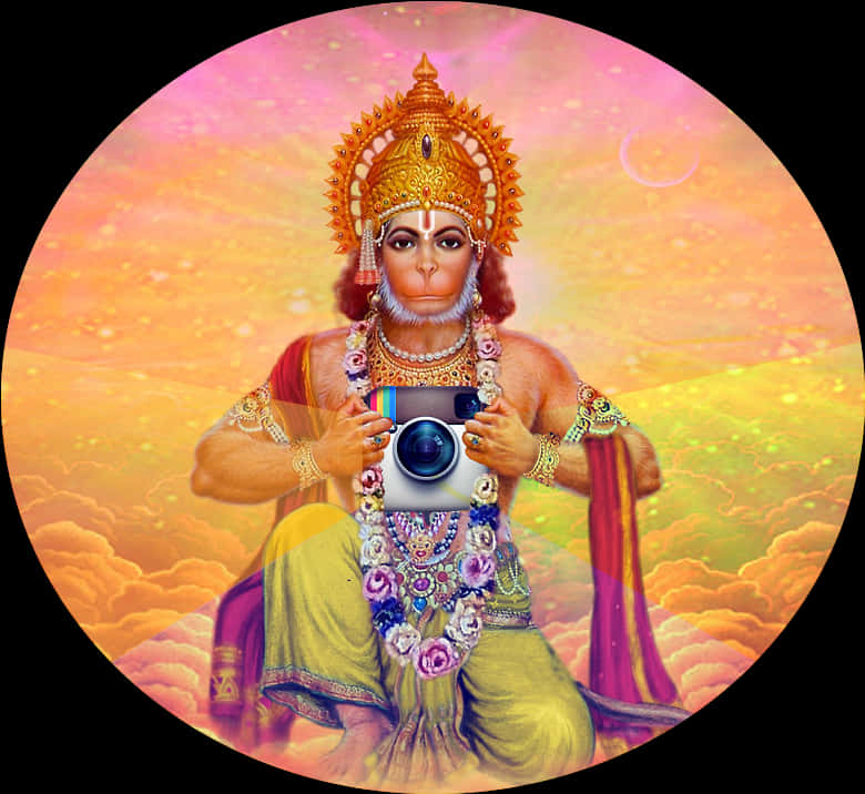 Divine_ Hanuman_ Holding_ Camera PNG Image