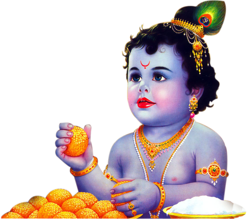 Divine Infant Krishna With Laddus PNG Image