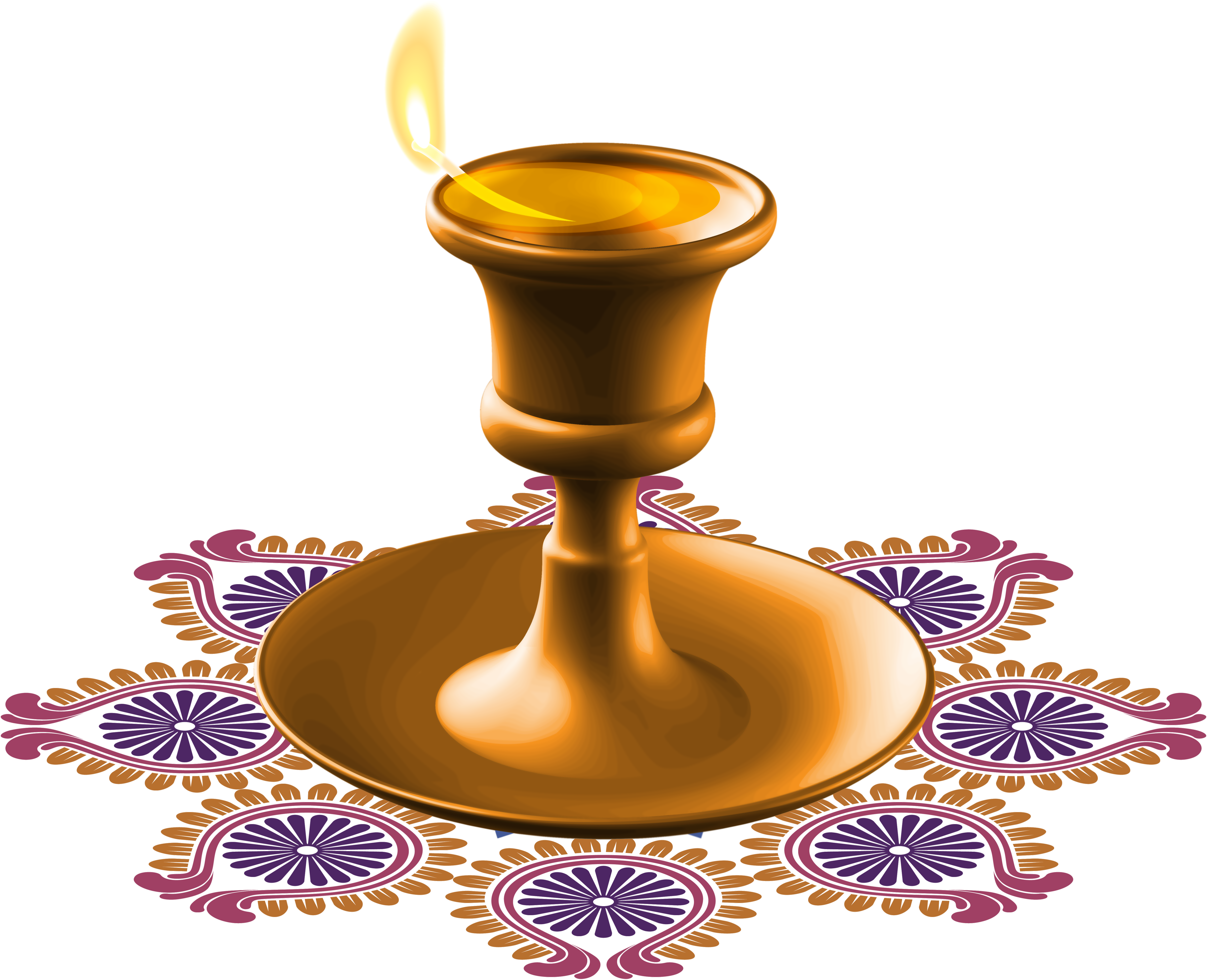 Diwali Festival Brass Diya Illustration PNG Image