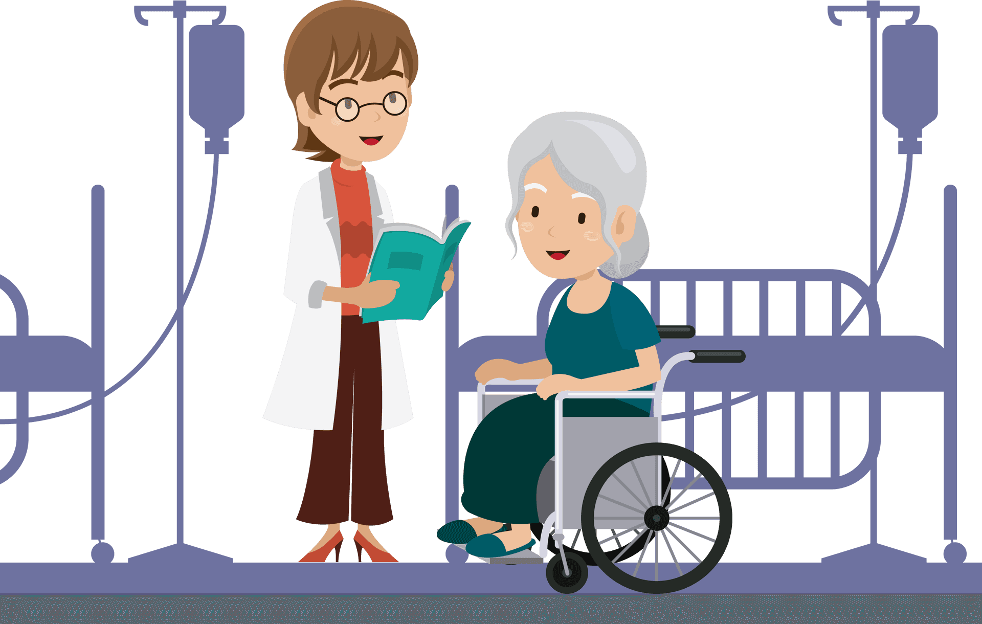 Doctor Readingto Elderly Patientin Hospital Room PNG Image