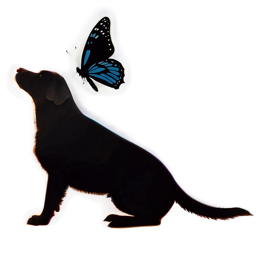 Dog Silhouette Chasing Butterfly Png Ixw PNG Image