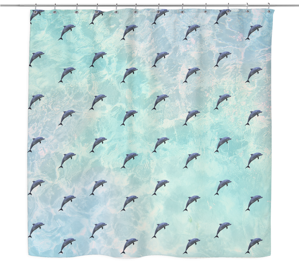 Dolphin Pattern Shower Curtain PNG Image