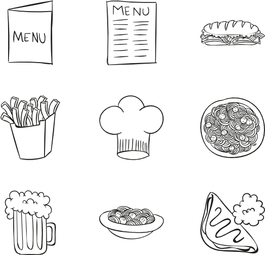 Doodle Restaurant Menu Items PNG Image