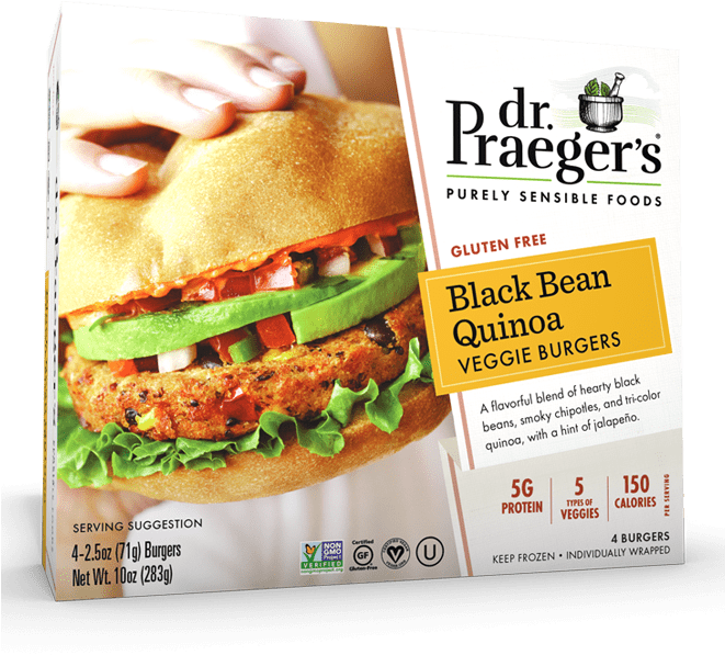 Dr Praegers Black Bean Quinoa Veggie Burgers Box PNG Image