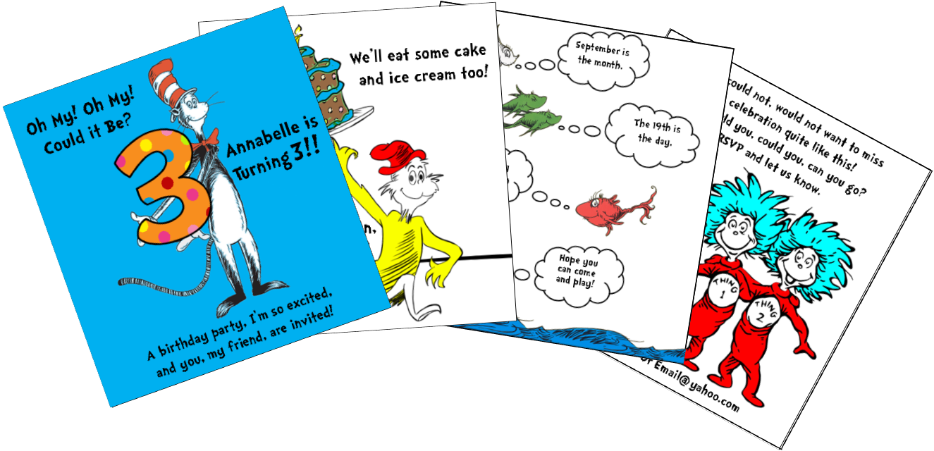 Dr Seuss Theme Birthday Invitation Cards PNG Image