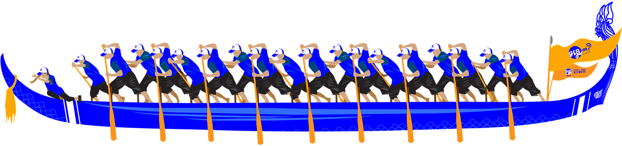 Dragon Boat Team Rowing PNG Image