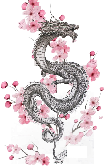 Dragon Cherry Blossom Tattoo Design PNG Image