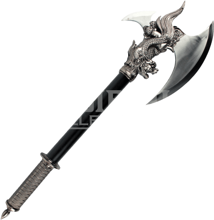 Dragon Head Fantasy Axe PNG Image