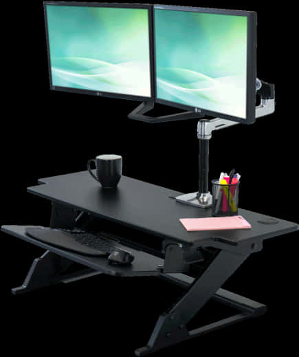 Dual Monitor Setup Standing Desk PNG Image