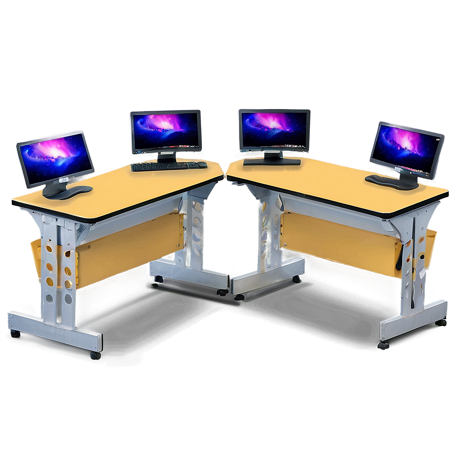 Dual Monitor Student Desk Png Ofj PNG Image