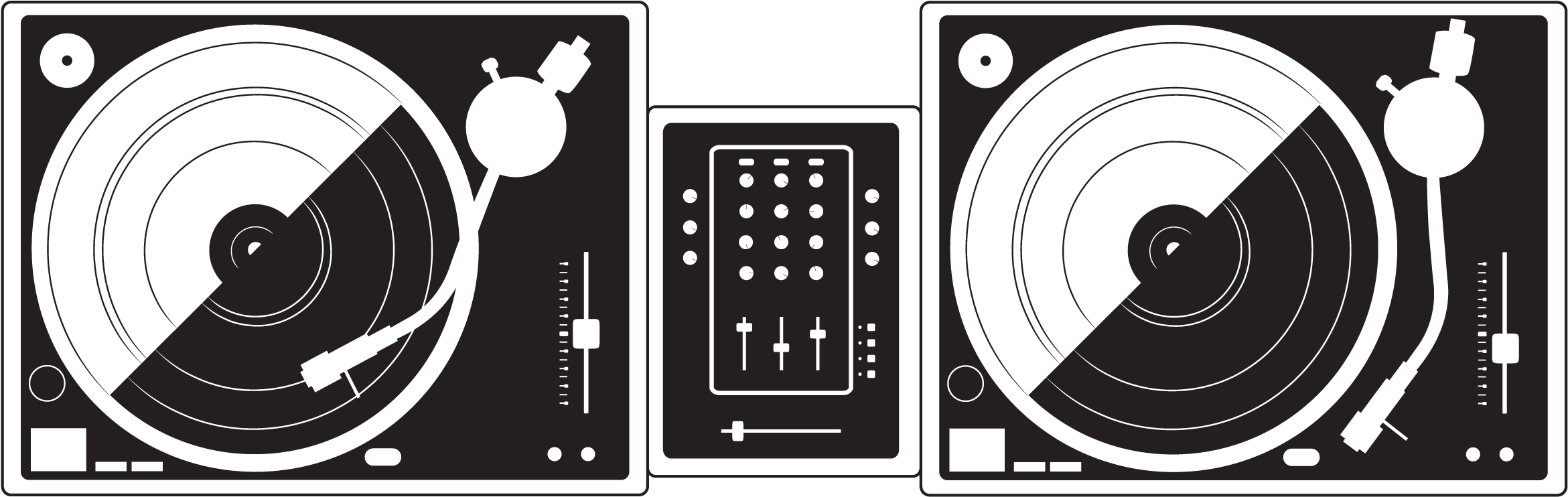 Dual Turntablesand Mixer Vector PNG Image