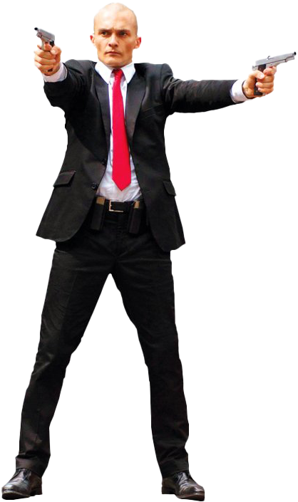 Dual Wielding Hitman Action Pose PNG Image