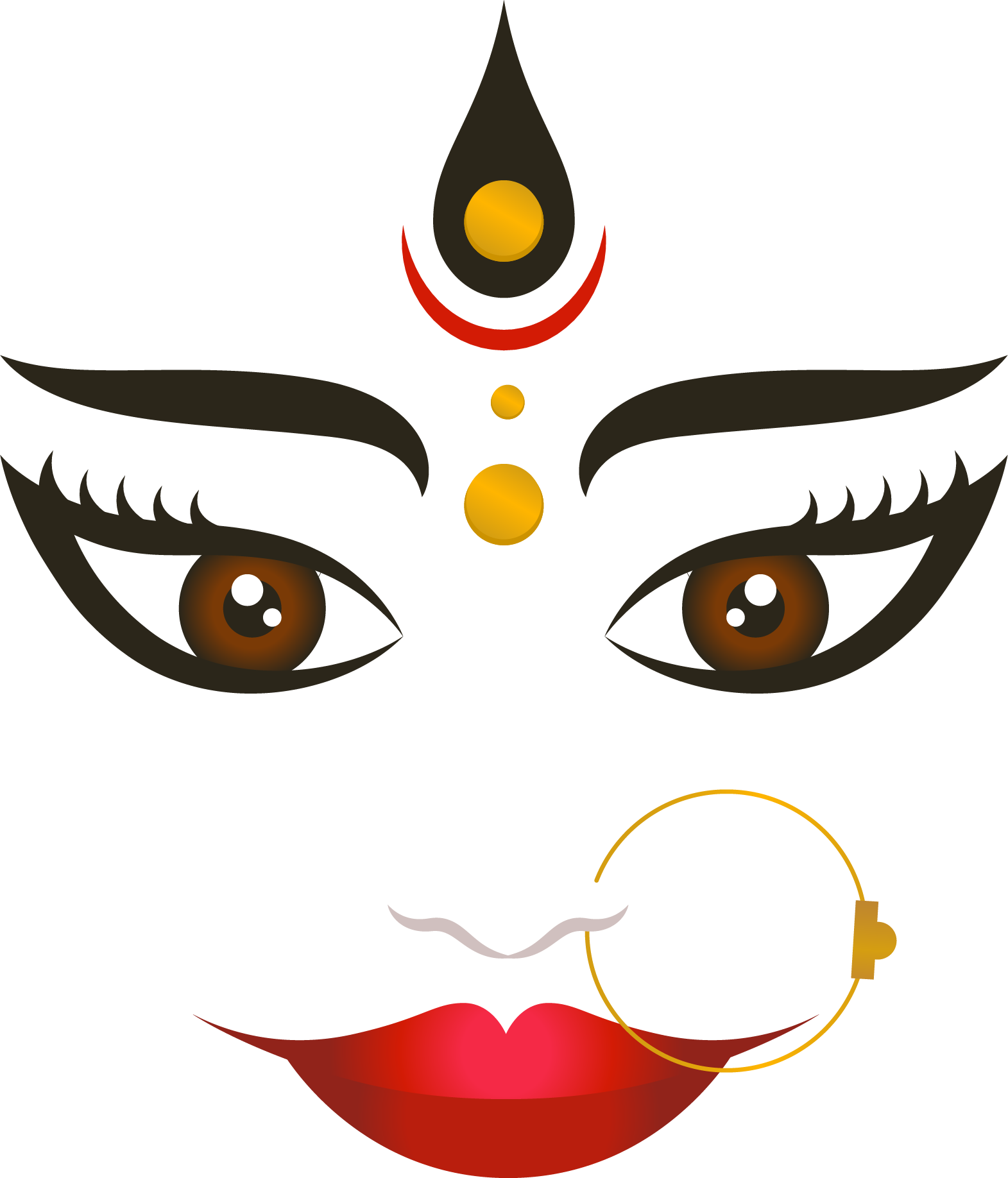 Durga Face Art Representation PNG Image