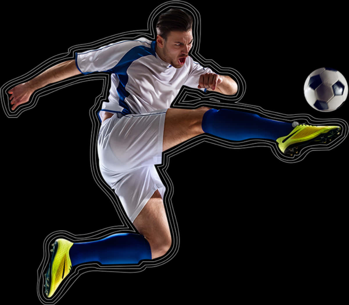 Dynamic Soccer Player Kicking Ball PNG Image