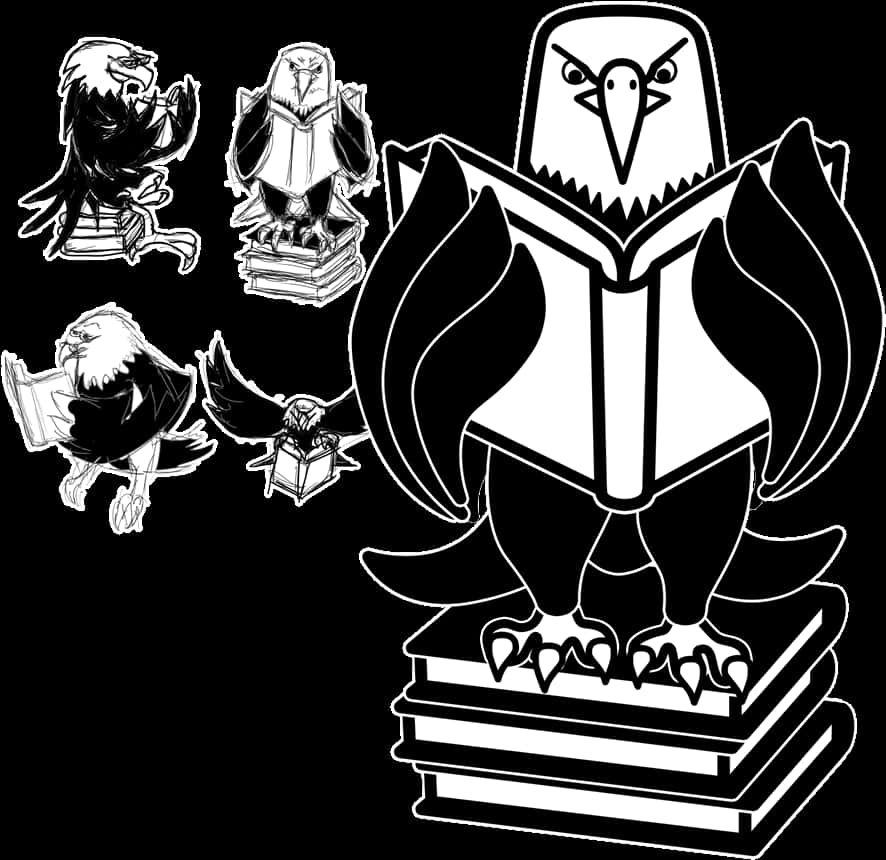 Eagle_ Reading_ Books_ Vector_ Illustration_ Set PNG Image