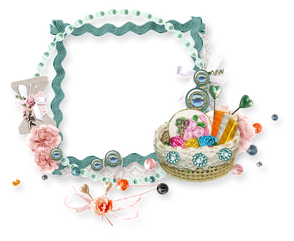 Easter Basket Floral Frame PNG Image