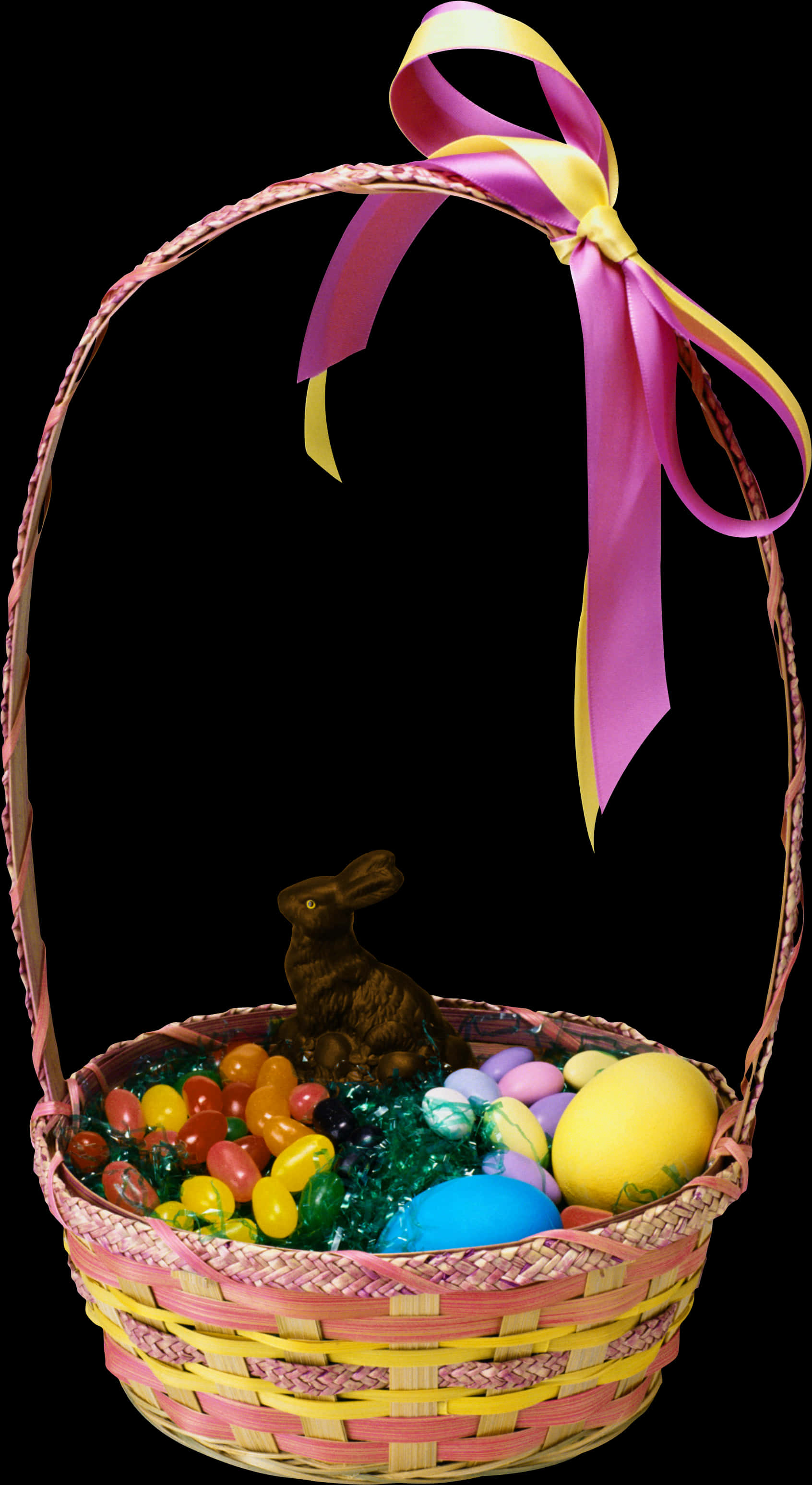 Easter Basketwith Chocolate Bunnyand Colorful Eggs PNG Image