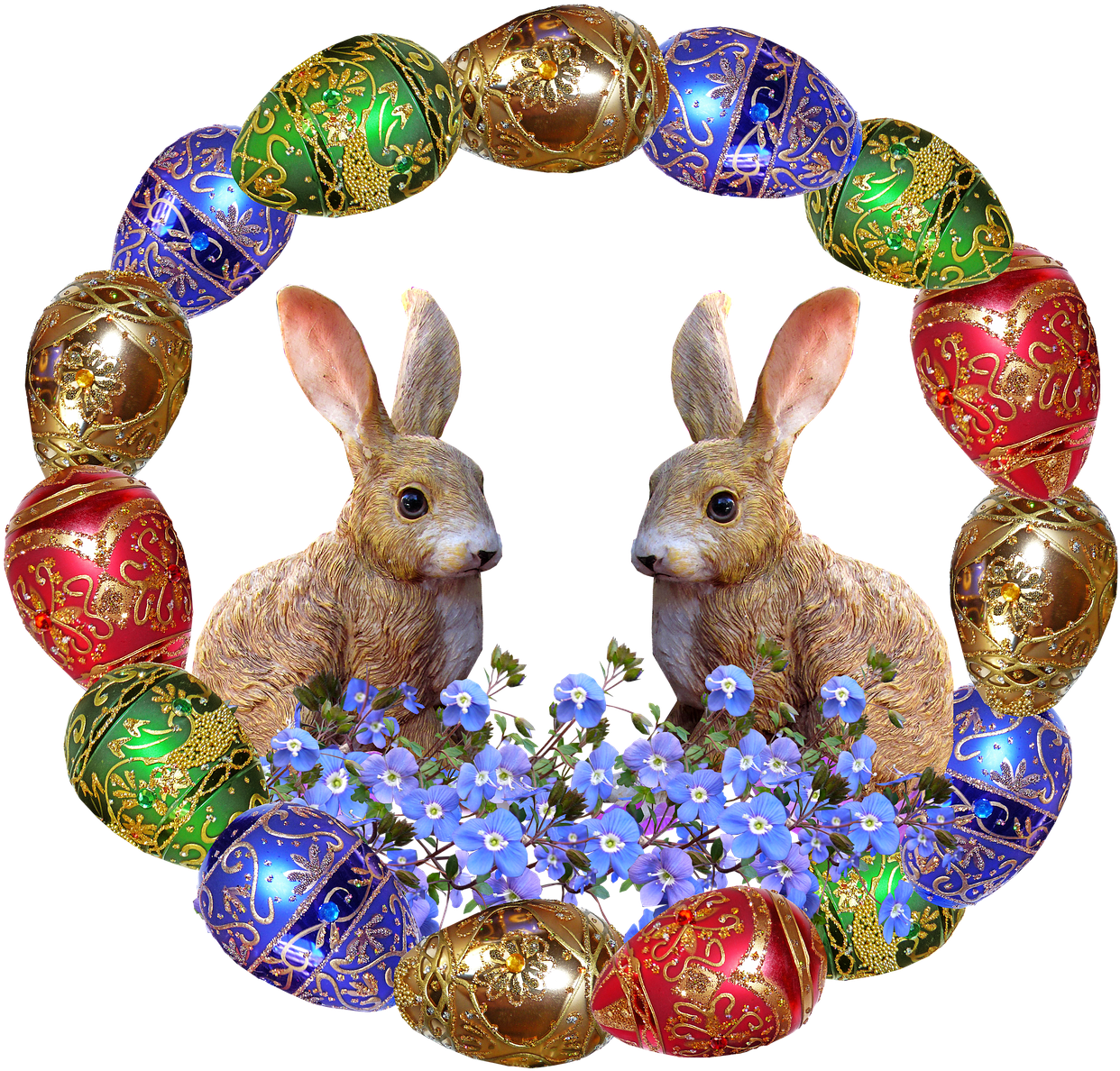 Easter Bunniesand Decorated Eggs PNG Image