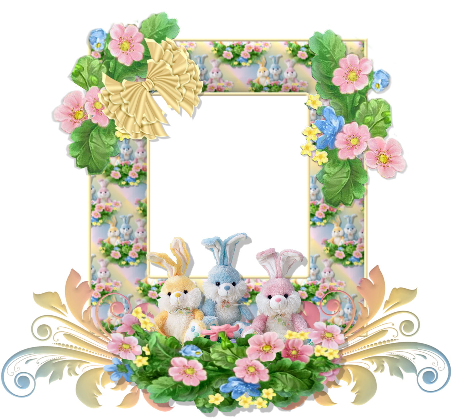 Easter Bunny Floral Frame PNG Image