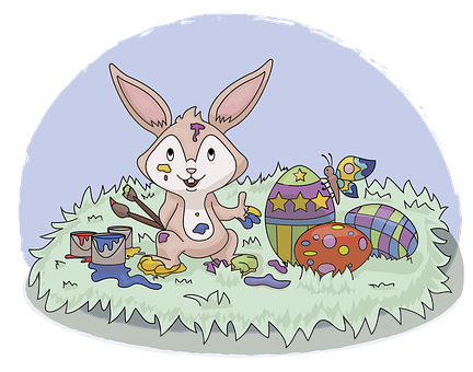 Easter Bunny Painting Eggs PNG Image