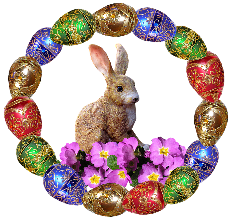 Easter Bunnyand Decorative Eggs Wreath.png PNG Image