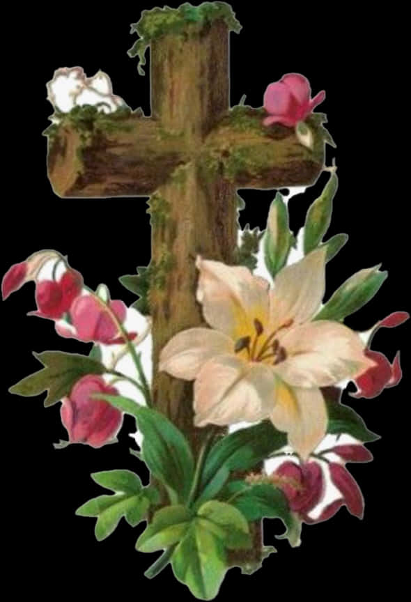 Easter Cross Floral Arrangement PNG Image