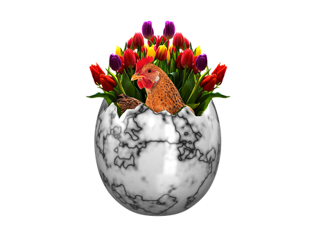 Easter Egg Vasewith Chickenand Tulips PNG Image