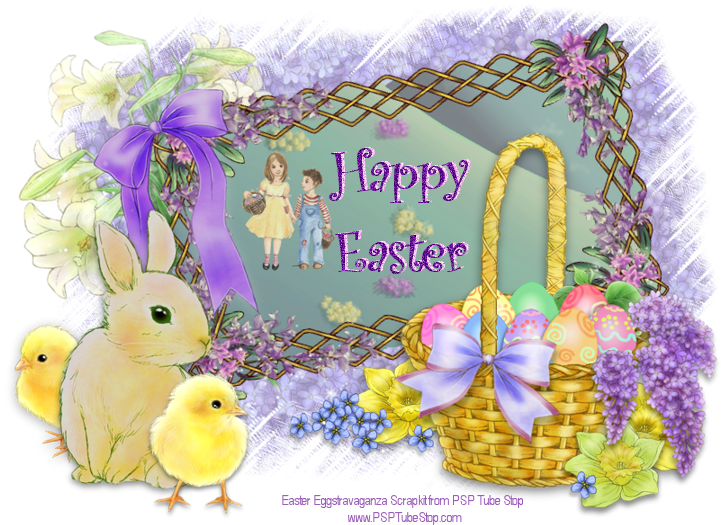 Easter Greetings Basketand Chicks PNG Image