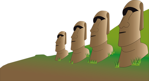 Easter Island Moai Statues Illustration PNG Image