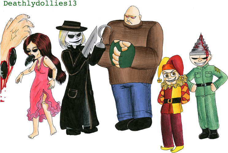 Eccentric Horror Character Lineup PNG Image