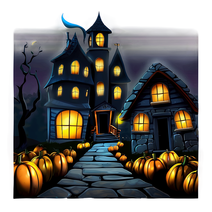 Eerie Halloween Cartoon Town Png Qoq35 PNG Image