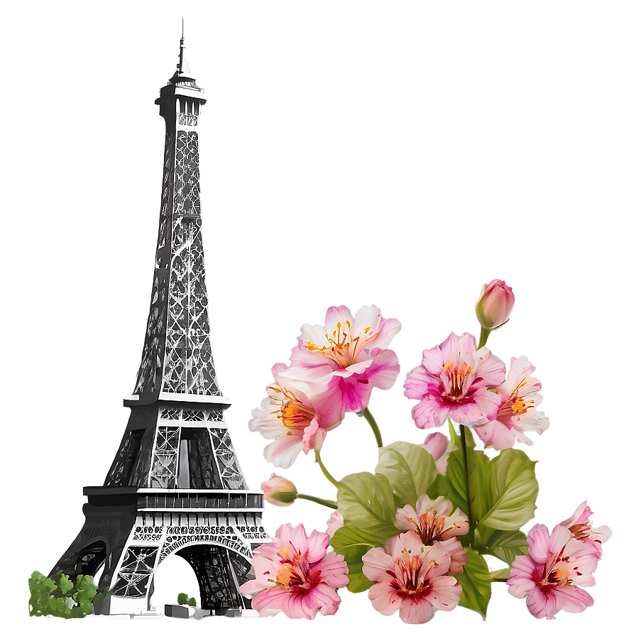 Eiffel Tower With Blooming Flowers Png 05212024 PNG Image