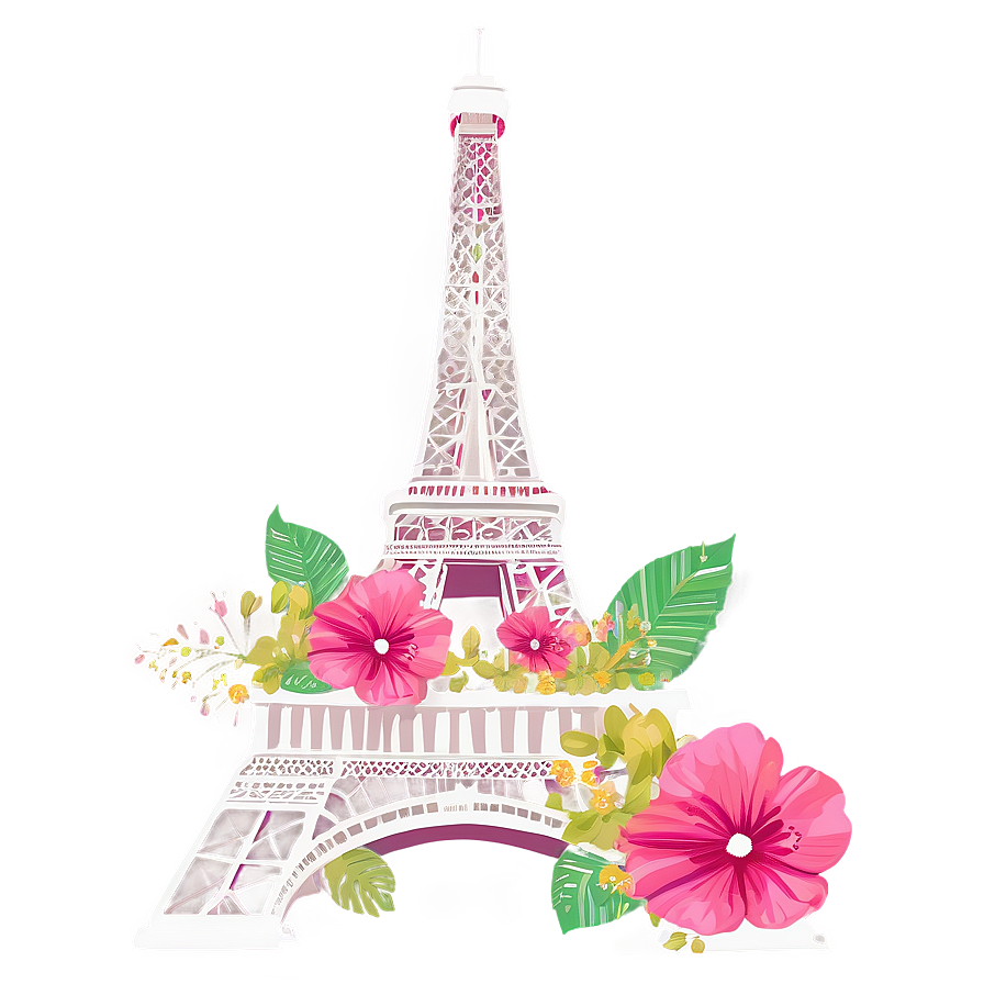 Eiffel Tower With Blooming Flowers Png Oki PNG Image