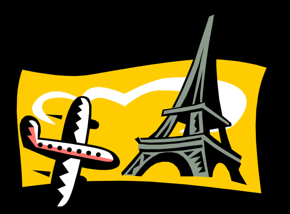 Eiffel Towerand Airplane Illustration PNG Image