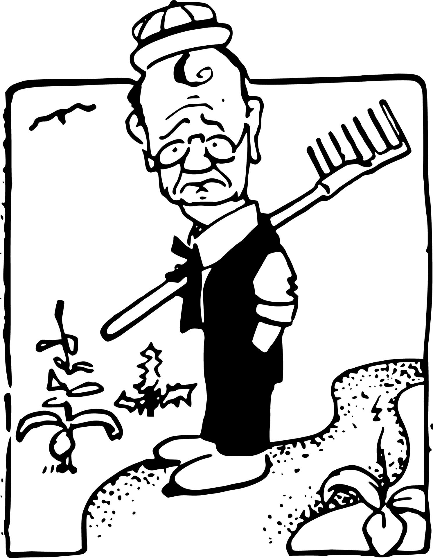 Elderly Farmerwith Pitchfork PNG Image