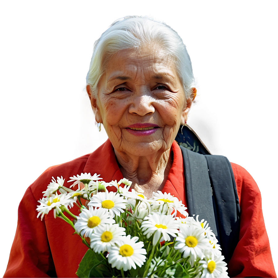 Elderly Lady With Flowers Png Alv PNG Image