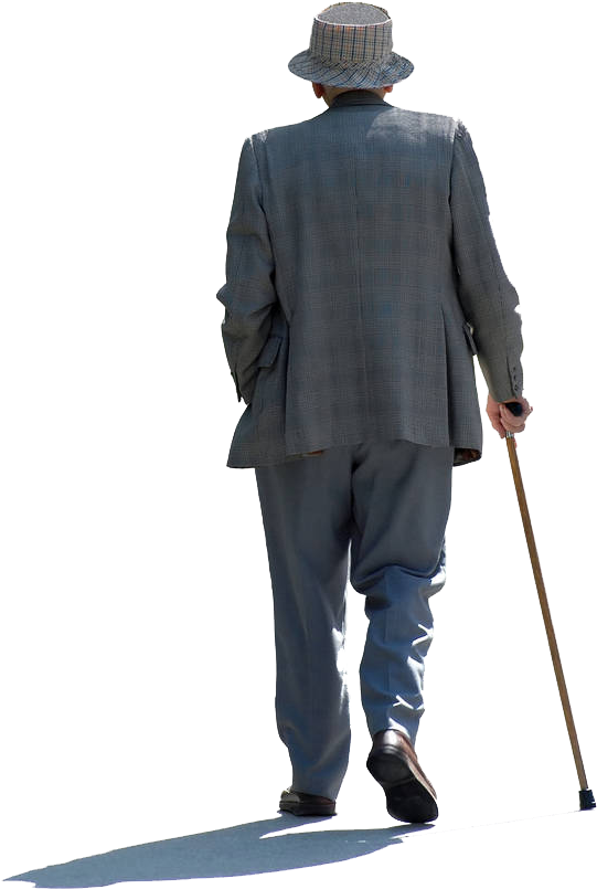 Elderly Manwith Walking Stick PNG Image