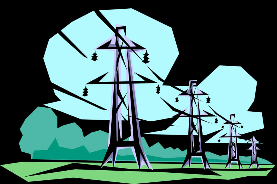 Electricity Pylons Vector Illustration PNG Image